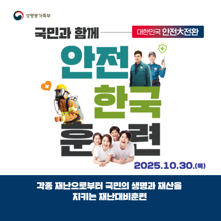 ¼ºÆòµî°¡Á·ºÎ. ±¹¹Î°ú ÇÔ²² ´ëÇѹα¹ ¾ÈÀü ´ë Àüȯ. ¾ÈÀüÇѱ¹ÈÆ·Ã. 2025.10.30.(¸ñ). °¢Á¾ Àç³À¸·ÎºÎÅÍ ±¹¹ÎÀÇ »ý¸í°ú Àç»êÀ» ÁöŰ´Â Àç³´ëºñÈÆ·Ã